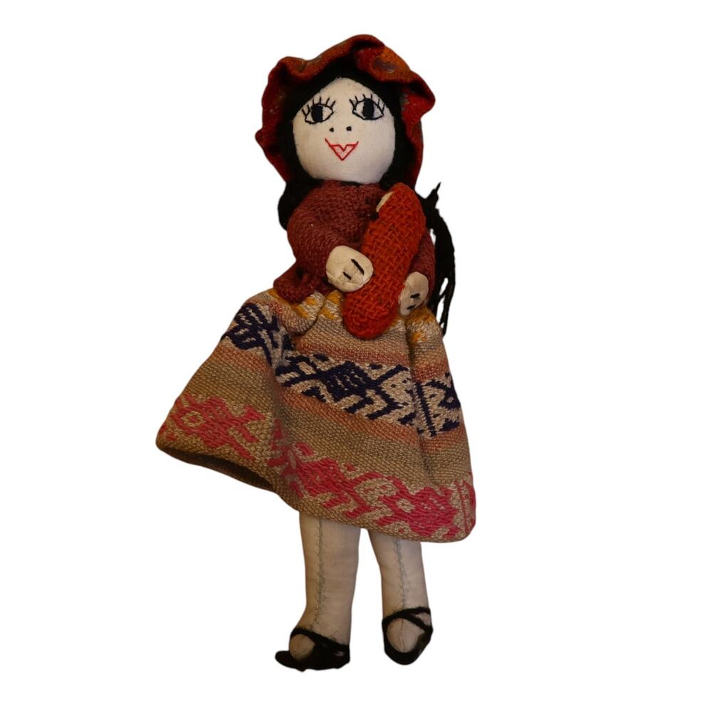 Handmade Cloth Doll Mother Holding Baby Folk Art Fabric Doll 12 Inch